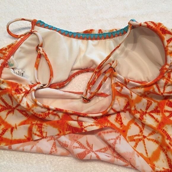 Hobie Medium ruffle bikini top Orange turquoise - Picture 3 of 8